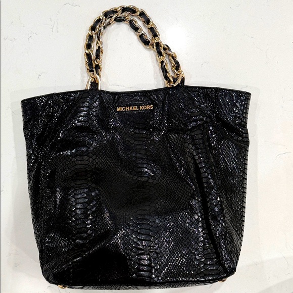 Michael Kors Handbags - Michael Kors Black and Gold croc tote